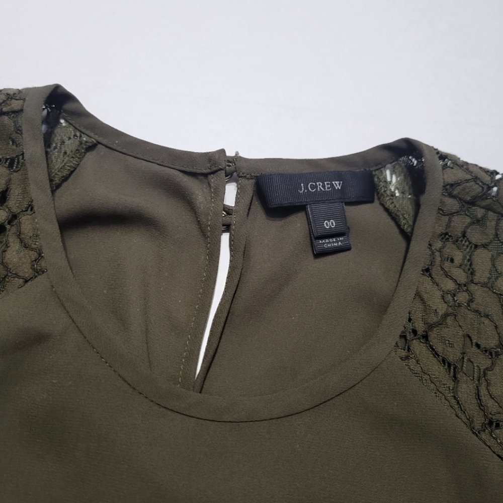 J.Crew Women’s Army green Sleeveless Lace Top Sz0